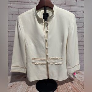 DONCASTER COLLECTION Woman SIZE 12 Cream Acetate Viscose Jacket Mandarin Collar